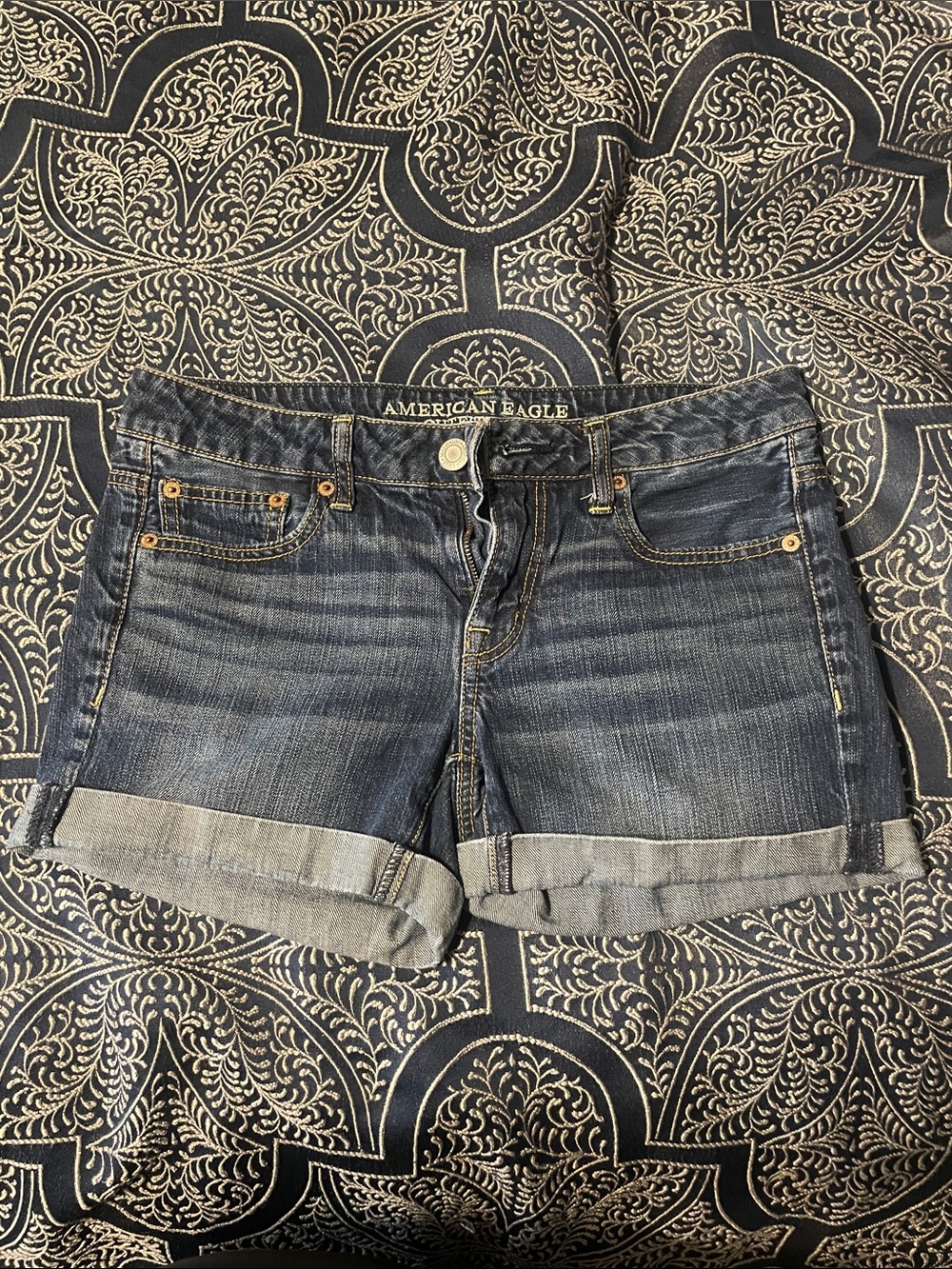 American Eagle Outfitters Dark Blue Denim Cuffed Jean Shorts